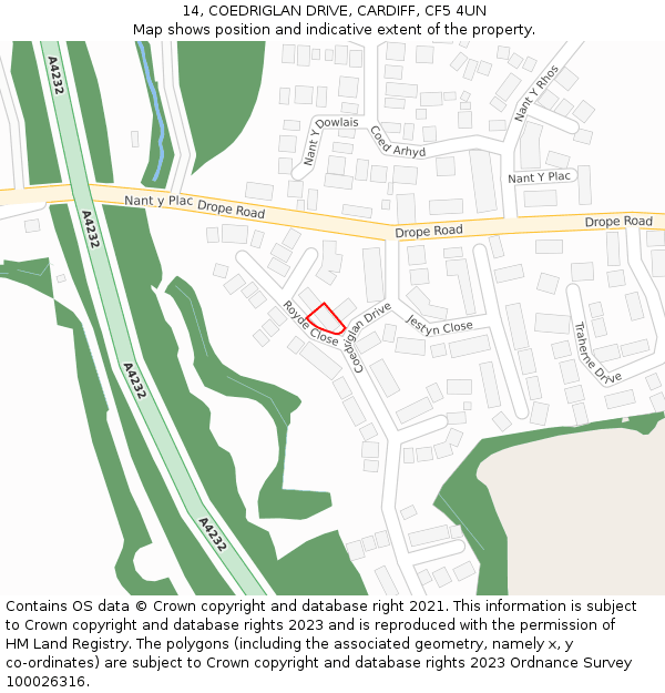 14, COEDRIGLAN DRIVE, CARDIFF, CF5 4UN: Location map and indicative extent of plot