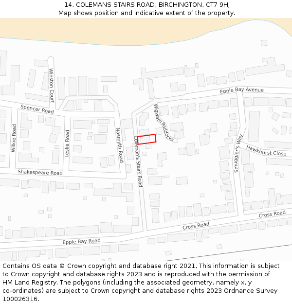 14, COLEMANS STAIRS ROAD, BIRCHINGTON, CT7 9HJ: Location map and indicative extent of plot