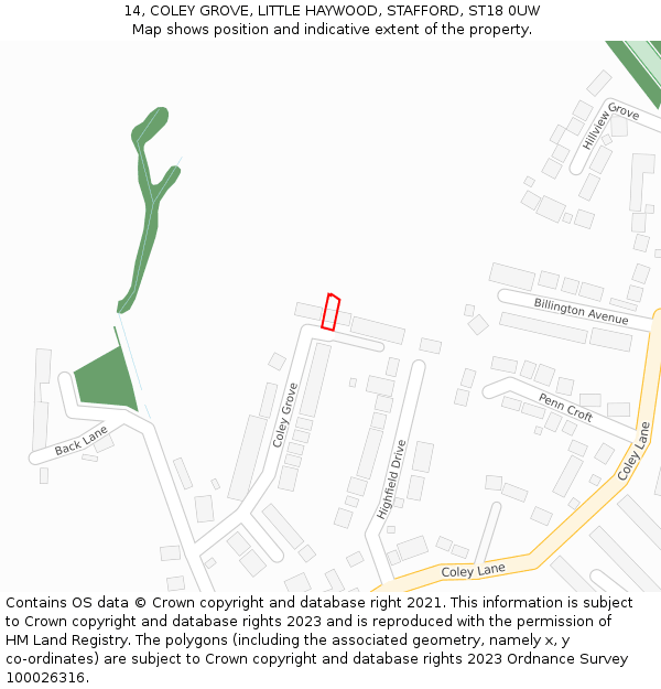 14, COLEY GROVE, LITTLE HAYWOOD, STAFFORD, ST18 0UW: Location map and indicative extent of plot