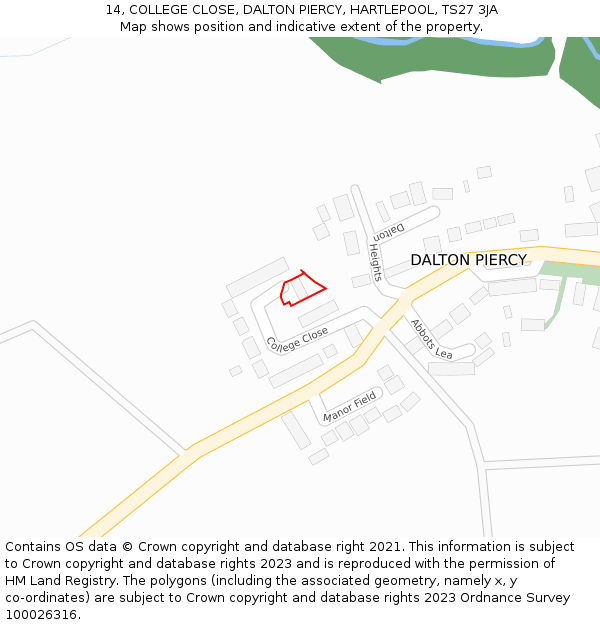 14, COLLEGE CLOSE, DALTON PIERCY, HARTLEPOOL, TS27 3JA: Location map and indicative extent of plot