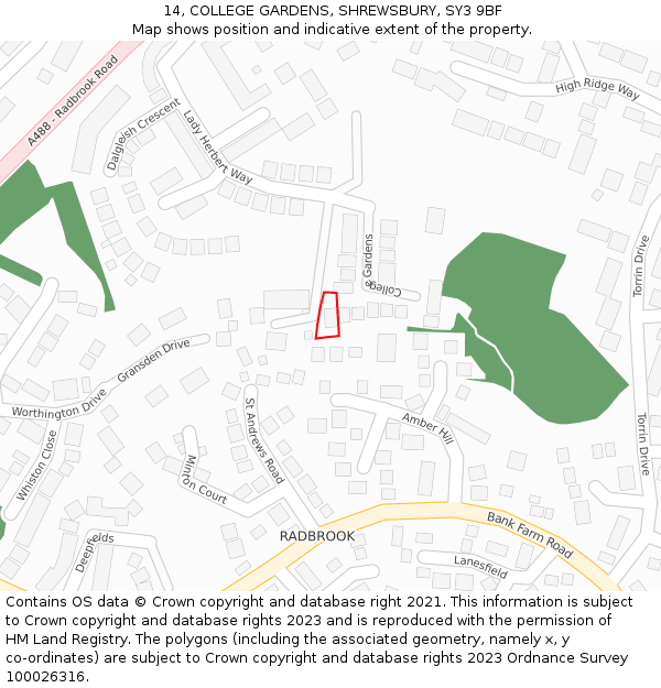 14, COLLEGE GARDENS, SHREWSBURY, SY3 9BF: Location map and indicative extent of plot