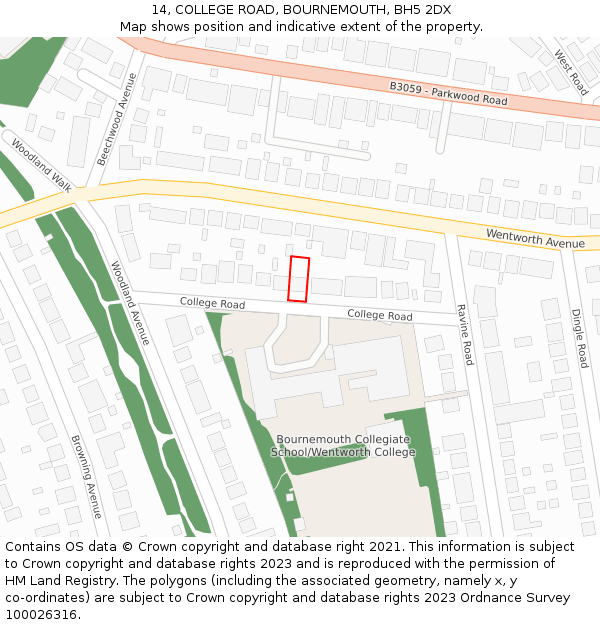 14, COLLEGE ROAD, BOURNEMOUTH, BH5 2DX: Location map and indicative extent of plot
