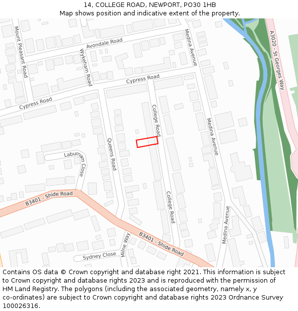14, COLLEGE ROAD, NEWPORT, PO30 1HB: Location map and indicative extent of plot
