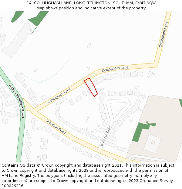 14, COLLINGHAM LANE, LONG ITCHINGTON, SOUTHAM, CV47 9QW: Location map and indicative extent of plot