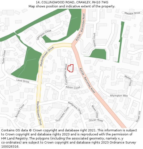 14, COLLINGWOOD ROAD, CRAWLEY, RH10 7WG: Location map and indicative extent of plot