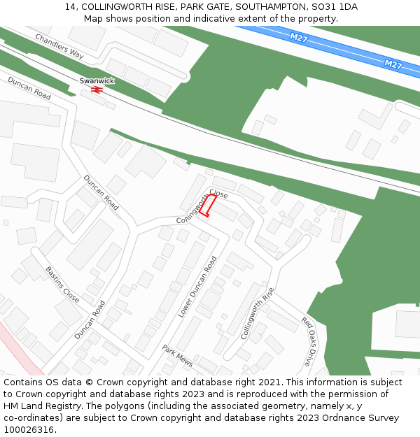 14, COLLINGWORTH RISE, PARK GATE, SOUTHAMPTON, SO31 1DA: Location map and indicative extent of plot