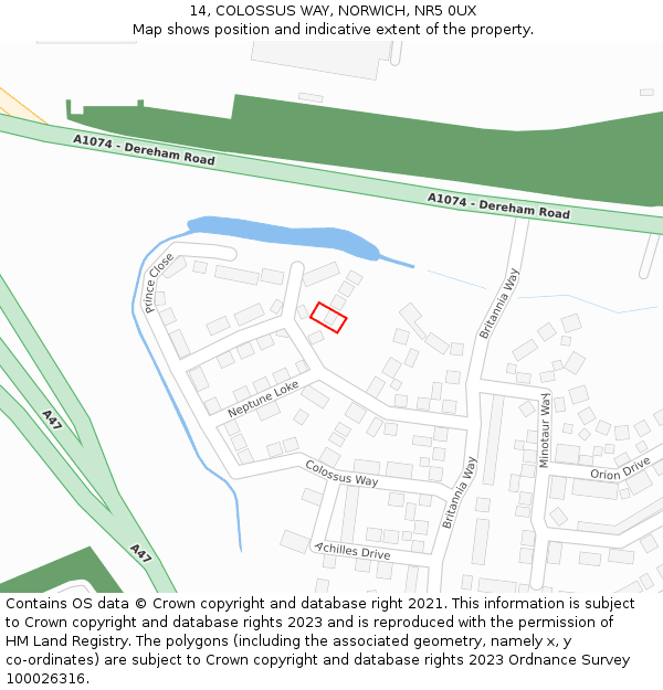 14, COLOSSUS WAY, NORWICH, NR5 0UX: Location map and indicative extent of plot