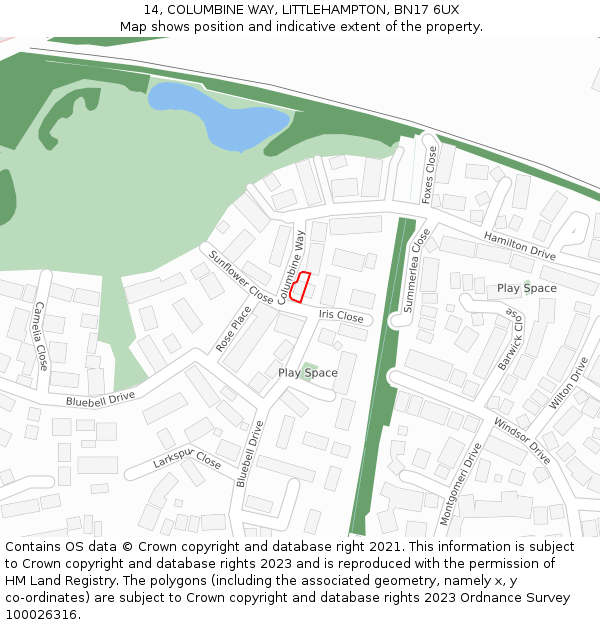 14, COLUMBINE WAY, LITTLEHAMPTON, BN17 6UX: Location map and indicative extent of plot