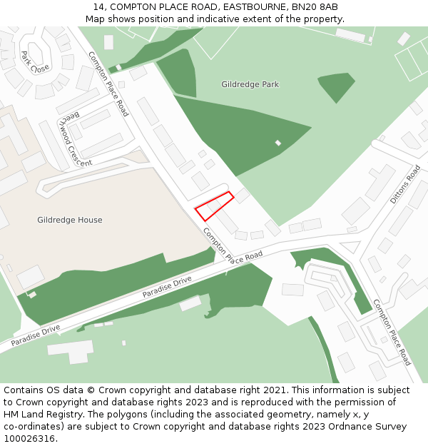 14, COMPTON PLACE ROAD, EASTBOURNE, BN20 8AB: Location map and indicative extent of plot