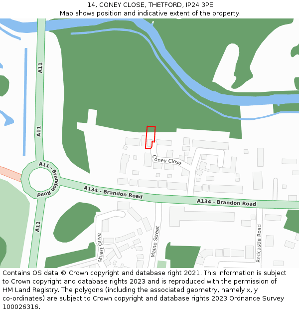 14, CONEY CLOSE, THETFORD, IP24 3PE: Location map and indicative extent of plot