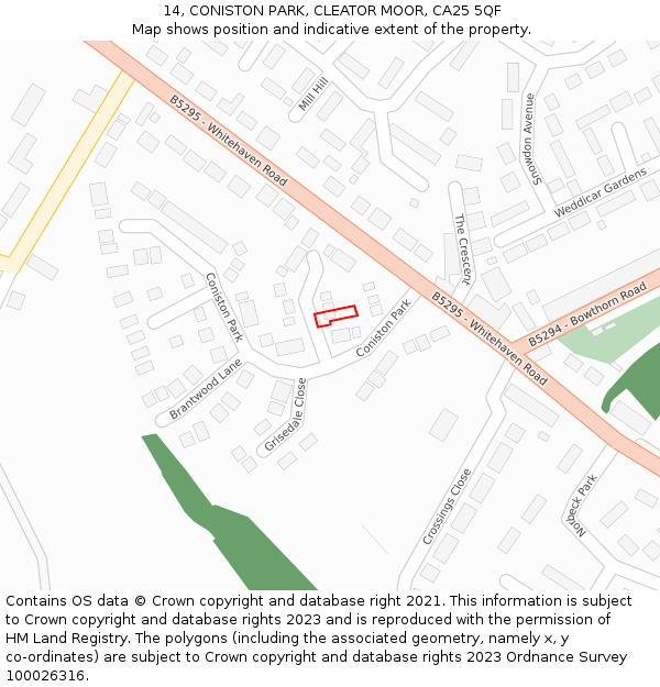 14, CONISTON PARK, CLEATOR MOOR, CA25 5QF: Location map and indicative extent of plot