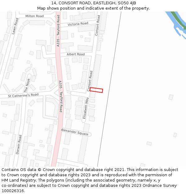 14, CONSORT ROAD, EASTLEIGH, SO50 4JB: Location map and indicative extent of plot