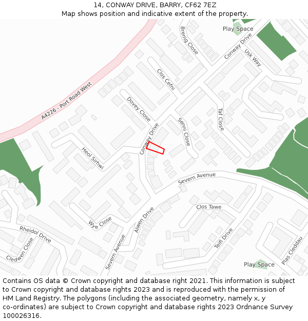 14, CONWAY DRIVE, BARRY, CF62 7EZ: Location map and indicative extent of plot