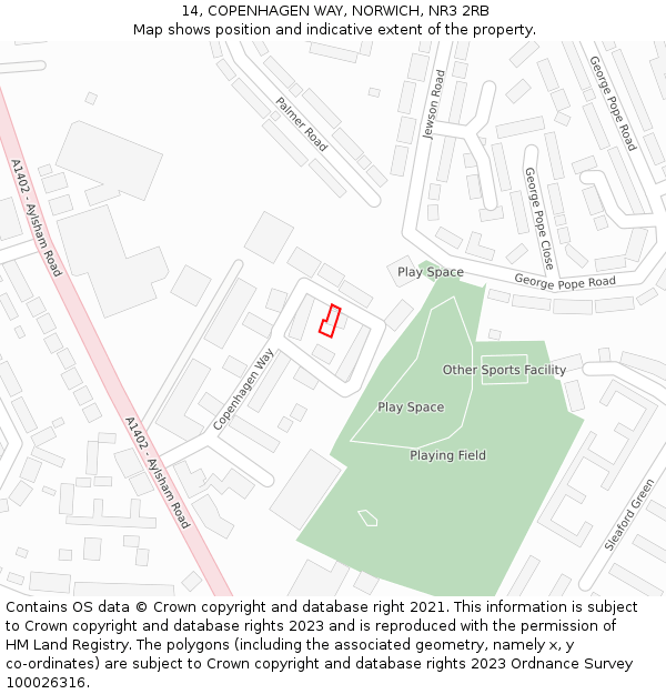 14, COPENHAGEN WAY, NORWICH, NR3 2RB: Location map and indicative extent of plot