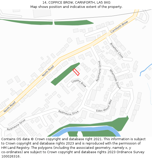 14, COPPICE BROW, CARNFORTH, LA5 9XG: Location map and indicative extent of plot