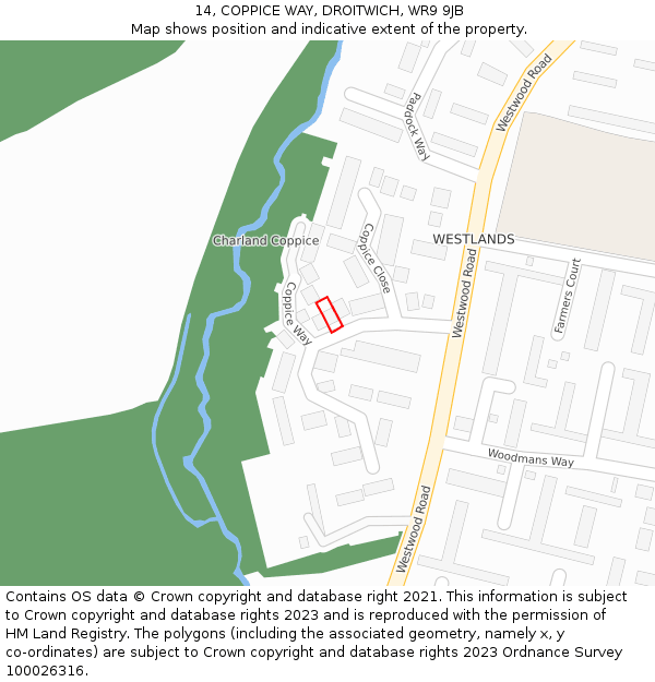 14, COPPICE WAY, DROITWICH, WR9 9JB: Location map and indicative extent of plot