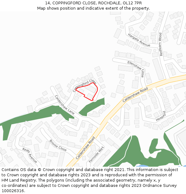 14, COPPINGFORD CLOSE, ROCHDALE, OL12 7PR: Location map and indicative extent of plot