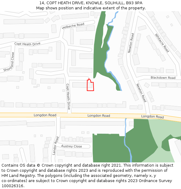 14, COPT HEATH DRIVE, KNOWLE, SOLIHULL, B93 9PA: Location map and indicative extent of plot