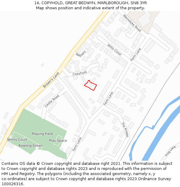 14, COPYHOLD, GREAT BEDWYN, MARLBOROUGH, SN8 3YR: Location map and indicative extent of plot