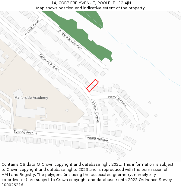 14, CORBIERE AVENUE, POOLE, BH12 4JN: Location map and indicative extent of plot