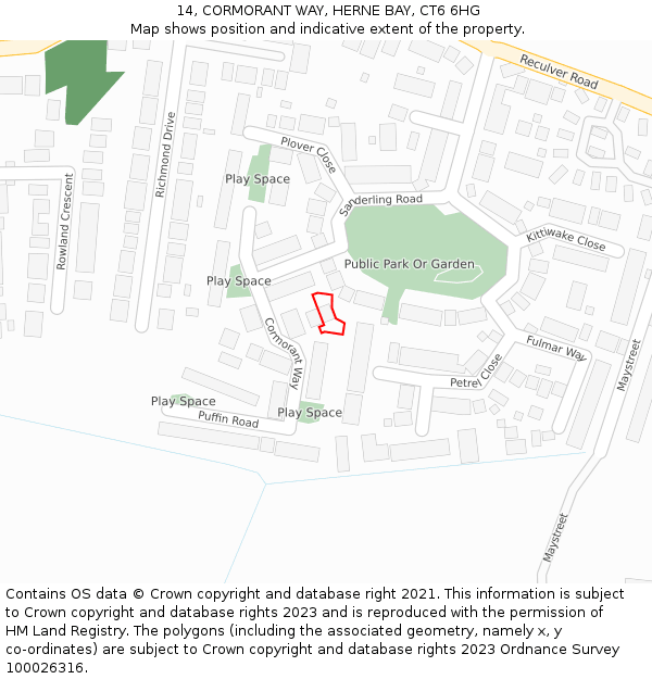 14, CORMORANT WAY, HERNE BAY, CT6 6HG: Location map and indicative extent of plot