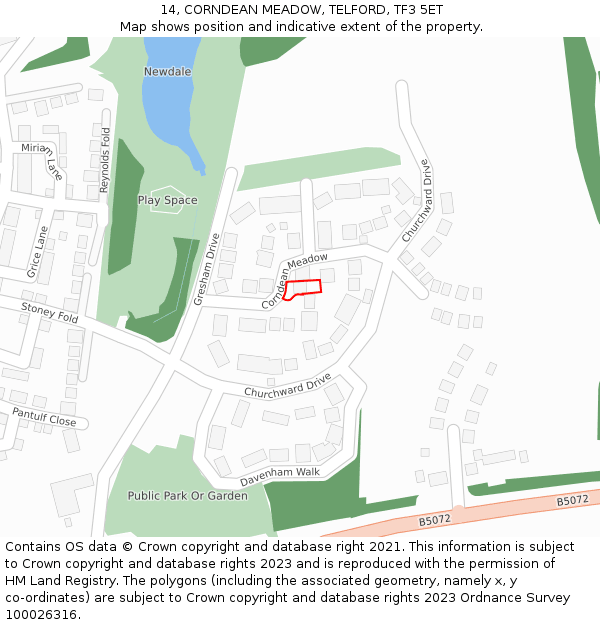 14, CORNDEAN MEADOW, TELFORD, TF3 5ET: Location map and indicative extent of plot