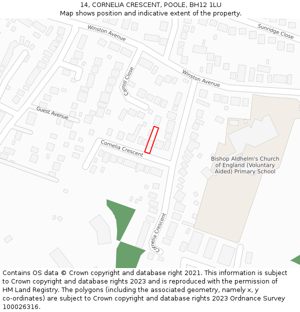 14, CORNELIA CRESCENT, POOLE, BH12 1LU: Location map and indicative extent of plot
