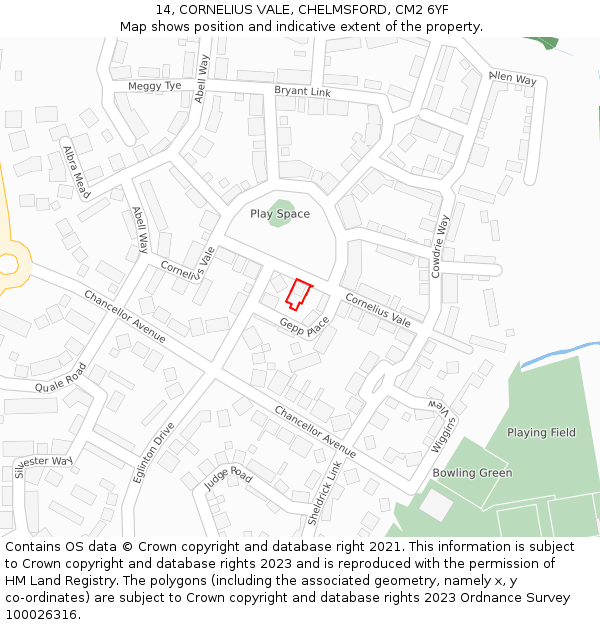 14, CORNELIUS VALE, CHELMSFORD, CM2 6YF: Location map and indicative extent of plot