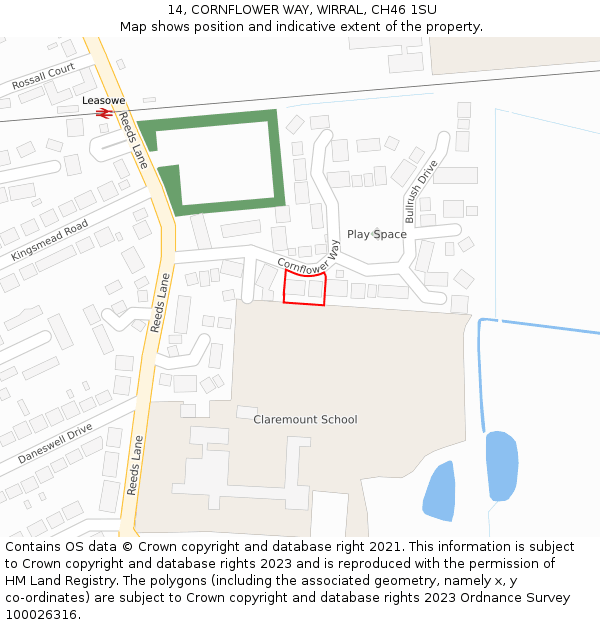 14, CORNFLOWER WAY, WIRRAL, CH46 1SU: Location map and indicative extent of plot
