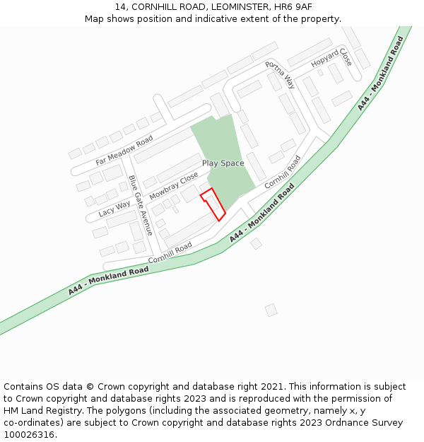 14, CORNHILL ROAD, LEOMINSTER, HR6 9AF: Location map and indicative extent of plot