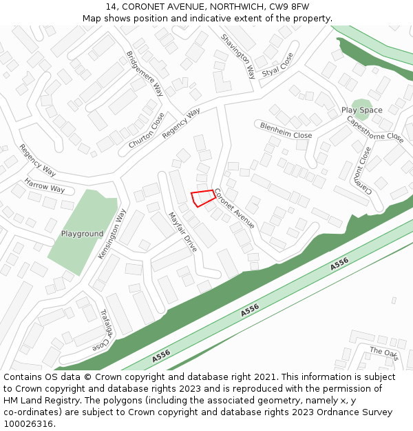 14, CORONET AVENUE, NORTHWICH, CW9 8FW: Location map and indicative extent of plot