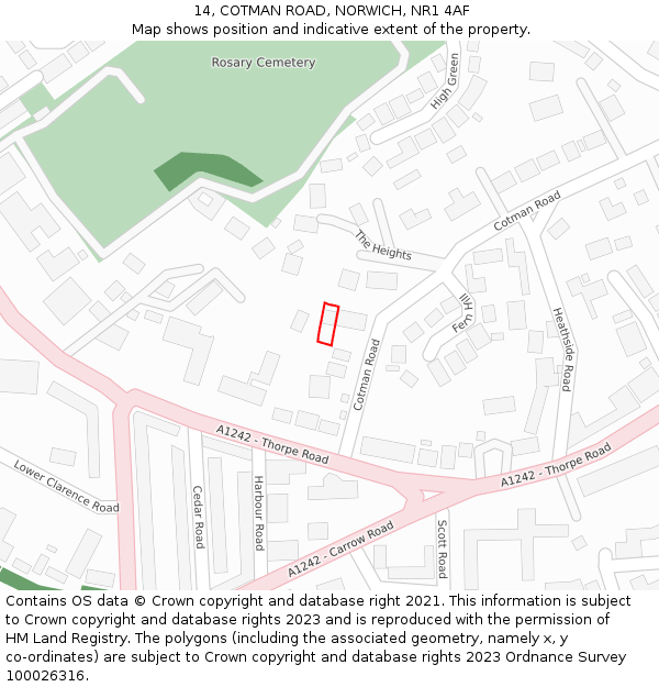 14, COTMAN ROAD, NORWICH, NR1 4AF: Location map and indicative extent of plot