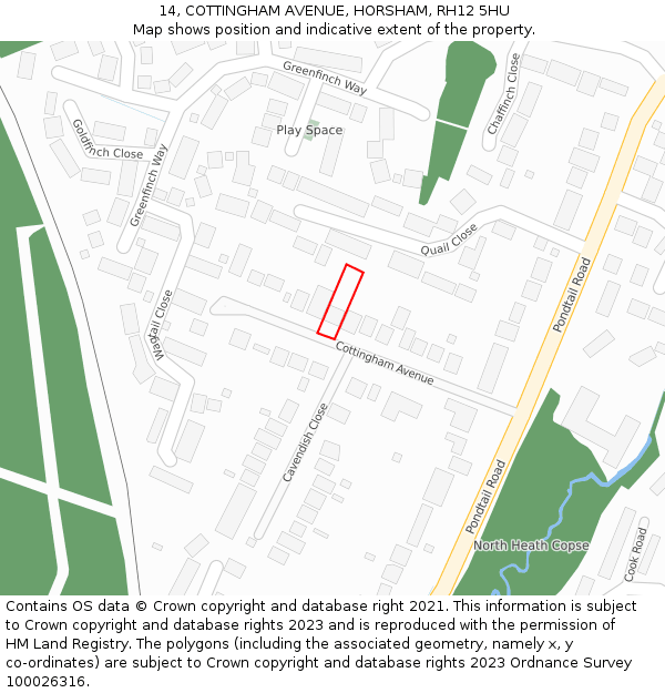 14, COTTINGHAM AVENUE, HORSHAM, RH12 5HU: Location map and indicative extent of plot