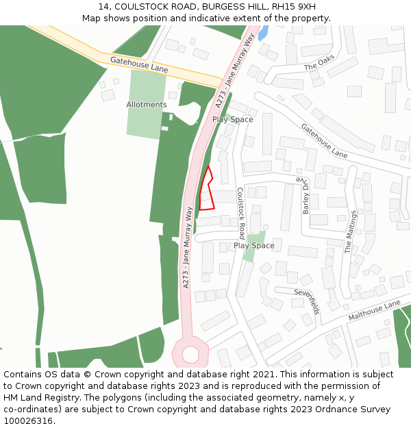 14, COULSTOCK ROAD, BURGESS HILL, RH15 9XH: Location map and indicative extent of plot