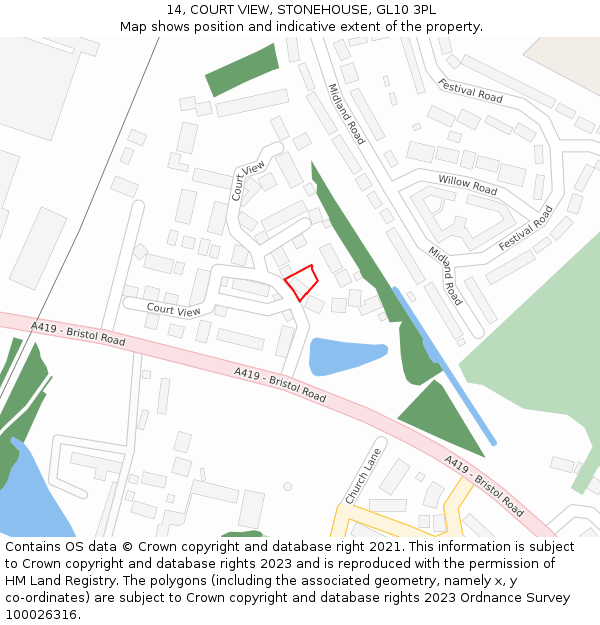 14, COURT VIEW, STONEHOUSE, GL10 3PL: Location map and indicative extent of plot