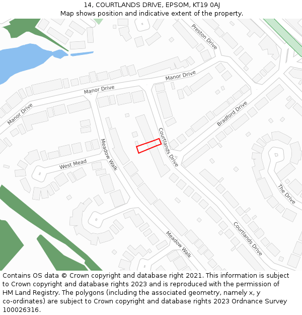 14, COURTLANDS DRIVE, EPSOM, KT19 0AJ: Location map and indicative extent of plot