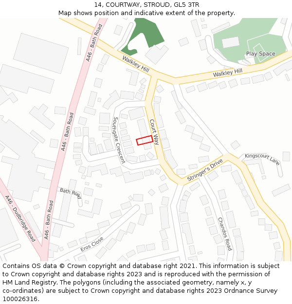 14, COURTWAY, STROUD, GL5 3TR: Location map and indicative extent of plot