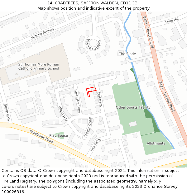 14, CRABTREES, SAFFRON WALDEN, CB11 3BH: Location map and indicative extent of plot