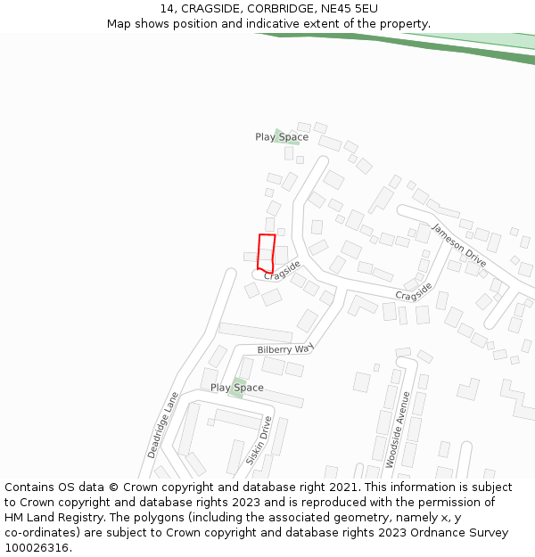 14, CRAGSIDE, CORBRIDGE, NE45 5EU: Location map and indicative extent of plot