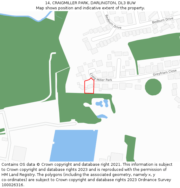 14, CRAIGMILLER PARK, DARLINGTON, DL3 8UW: Location map and indicative extent of plot