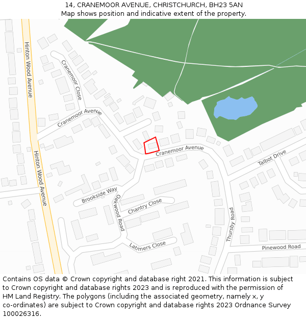 14, CRANEMOOR AVENUE, CHRISTCHURCH, BH23 5AN: Location map and indicative extent of plot