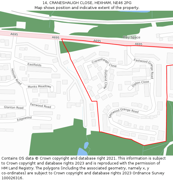 14, CRANESHAUGH CLOSE, HEXHAM, NE46 2PG: Location map and indicative extent of plot