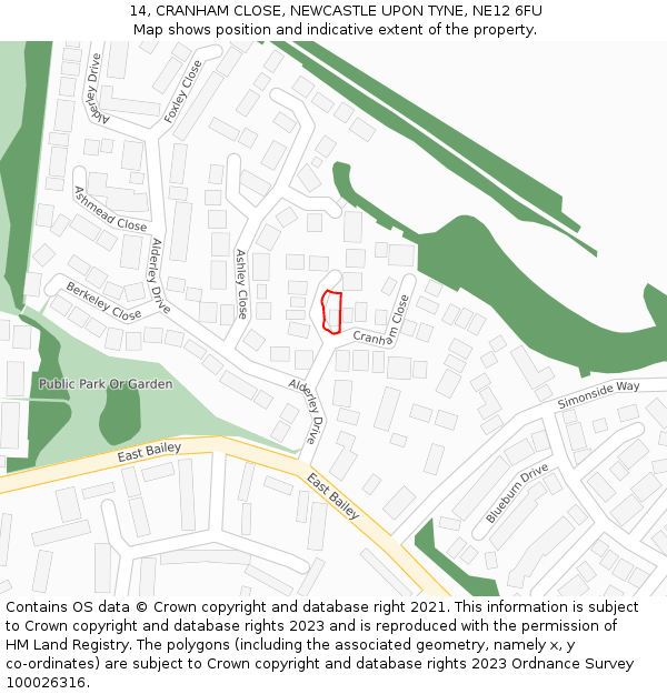 14, CRANHAM CLOSE, NEWCASTLE UPON TYNE, NE12 6FU: Location map and indicative extent of plot