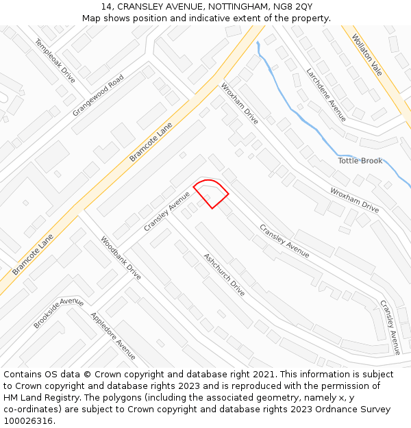 14, CRANSLEY AVENUE, NOTTINGHAM, NG8 2QY: Location map and indicative extent of plot