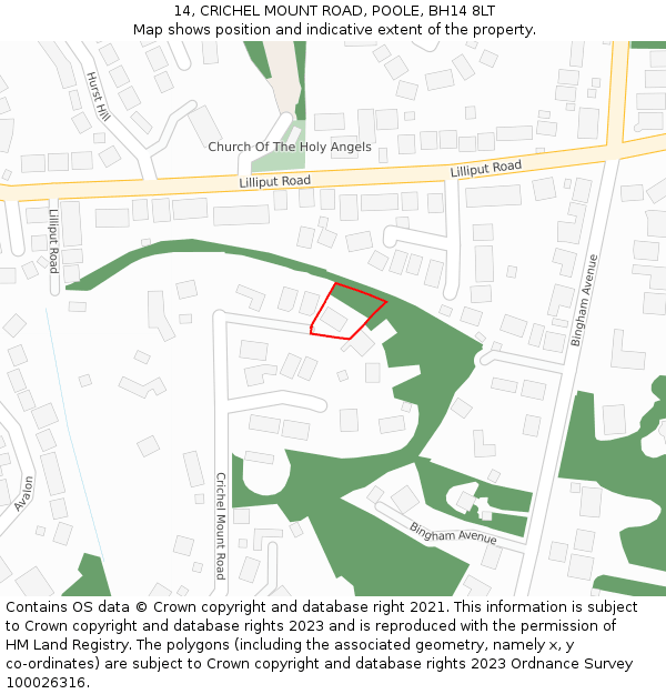 14, CRICHEL MOUNT ROAD, POOLE, BH14 8LT: Location map and indicative extent of plot