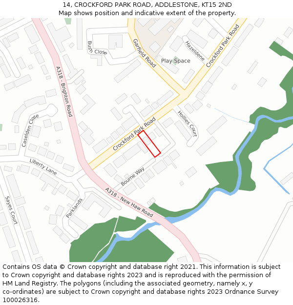 14, CROCKFORD PARK ROAD, ADDLESTONE, KT15 2ND: Location map and indicative extent of plot