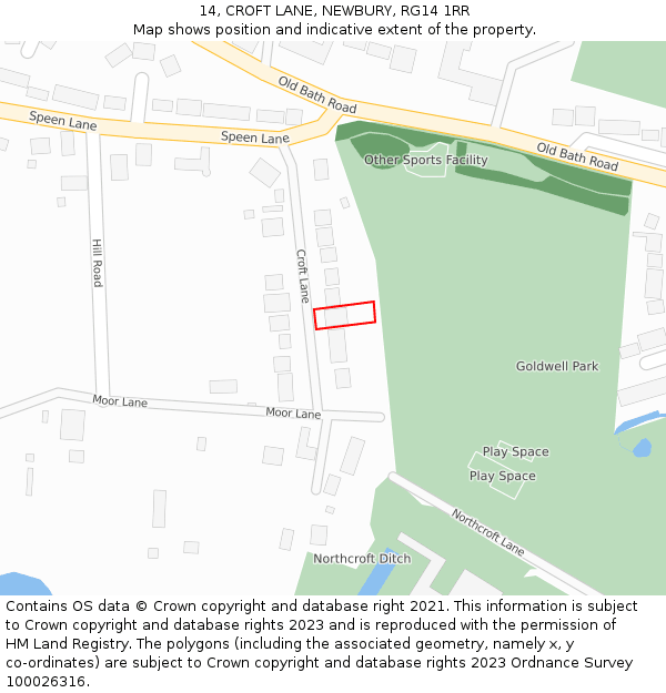 14, CROFT LANE, NEWBURY, RG14 1RR: Location map and indicative extent of plot