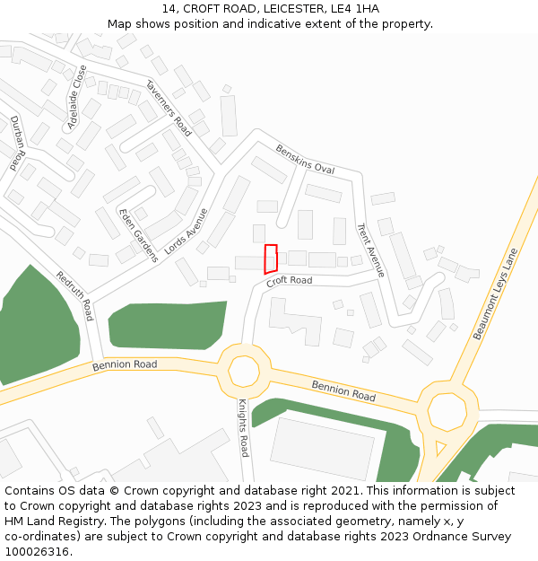 14, CROFT ROAD, LEICESTER, LE4 1HA: Location map and indicative extent of plot
