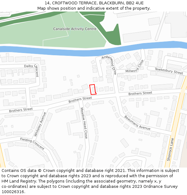 14, CROFTWOOD TERRACE, BLACKBURN, BB2 4UE: Location map and indicative extent of plot