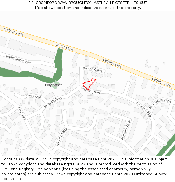 14, CROMFORD WAY, BROUGHTON ASTLEY, LEICESTER, LE9 6UT: Location map and indicative extent of plot